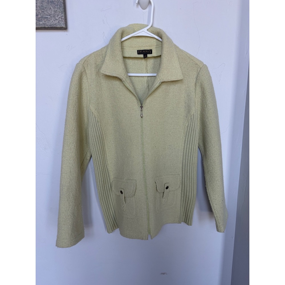Picadilly Fashions Womens Pale Lime Green Wool Blend Zip Front Jacket Size 8